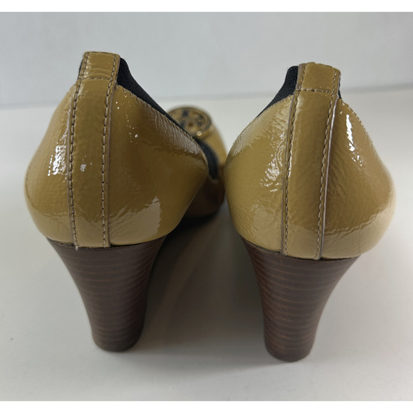 TORY BURCH Caroline Wedge Ice Coffee Black Leather Beige Women's Size 9 / 9M - Picture 14 of 16